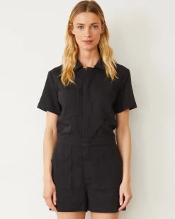 MONROW Faded Black Soft Twill Romper Online